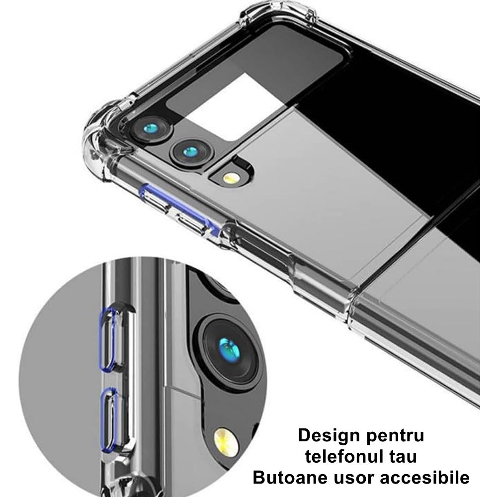 Husa de protectie Flippy compatibila cu Samsung Z Flip 5, MagSafe Blister, gaura mare camera, transparenta-3