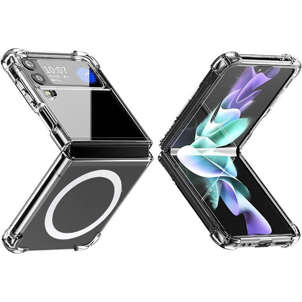 Husa de protectie Flippy compatibila cu Samsung Z Flip 5, MagSafe Blister, gaura mare camera, transparenta-0