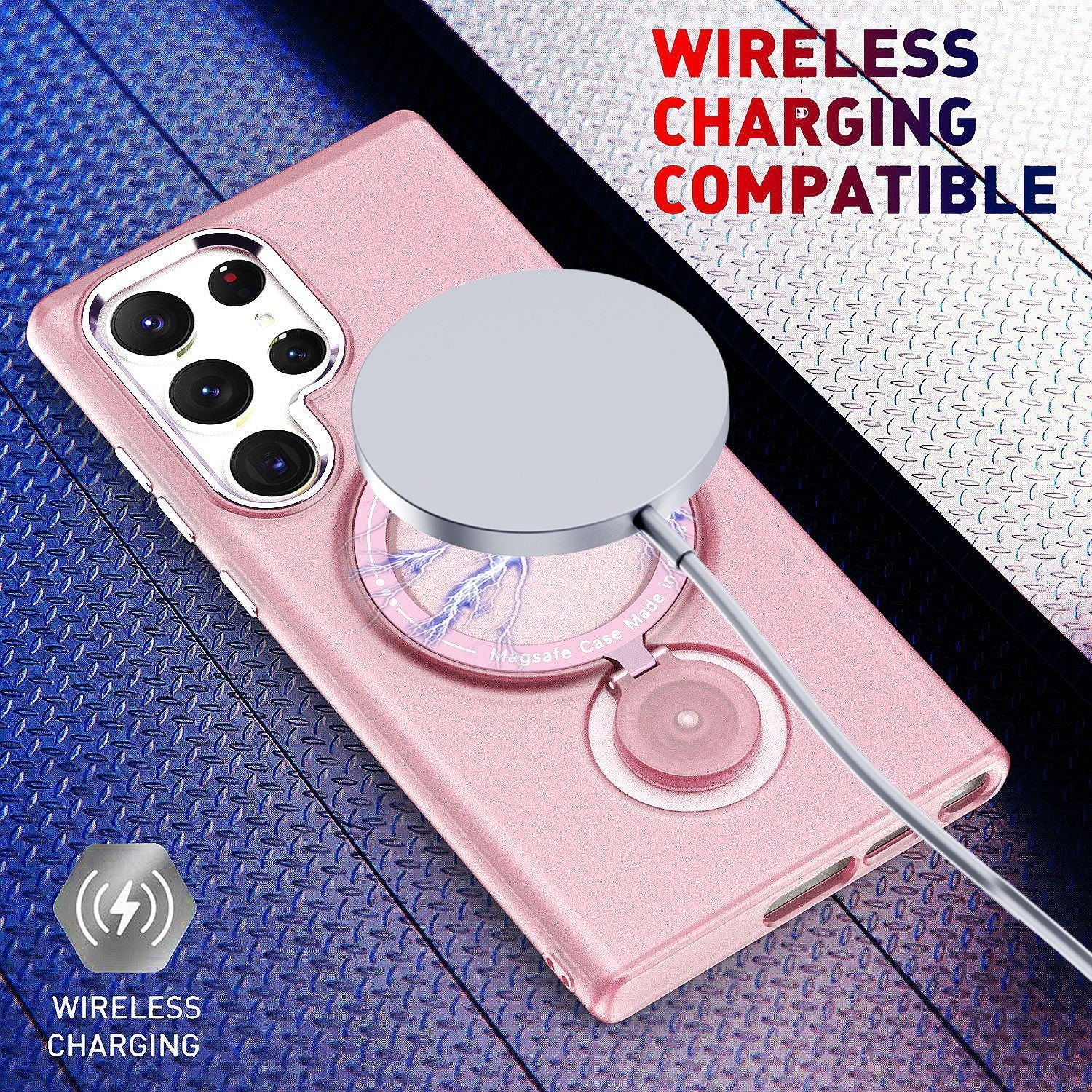 Husa de protectie Flippy, cu incarcare Wireless, Tehnologie Magsafe, TPU, Inel magnetic rotativ cu functie de suport, pentru  Samsung Galaxy S23 , Rose Gold-2