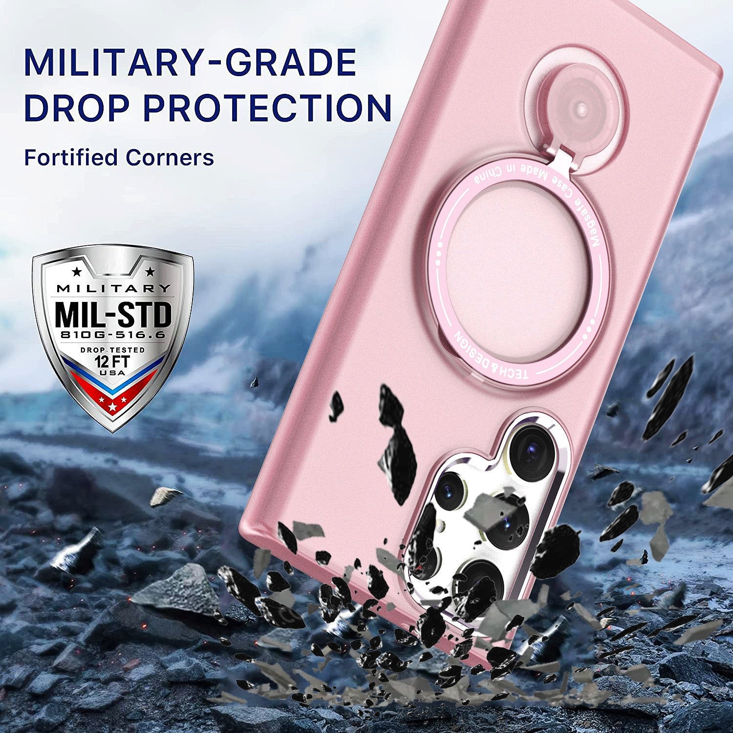 Husa de protectie Flippy, cu incarcare Wireless, Tehnologie Magsafe, TPU, Inel magnetic rotativ cu functie de suport, pentru  Samsung Galaxy S23 , Rose Gold-3