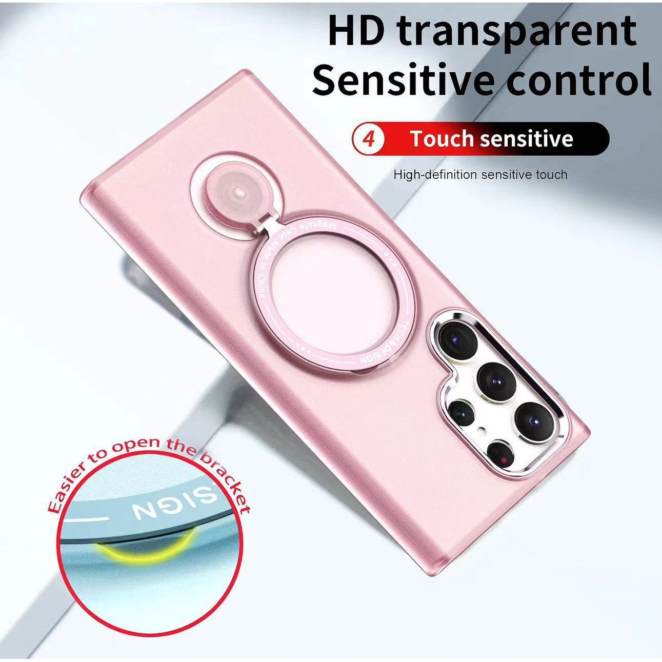 Husa de protectie Flippy, cu incarcare Wireless, Tehnologie Magsafe, TPU, Inel magnetic rotativ cu functie de suport, pentru  Samsung Galaxy S23 Ultra , Rose Gold-1