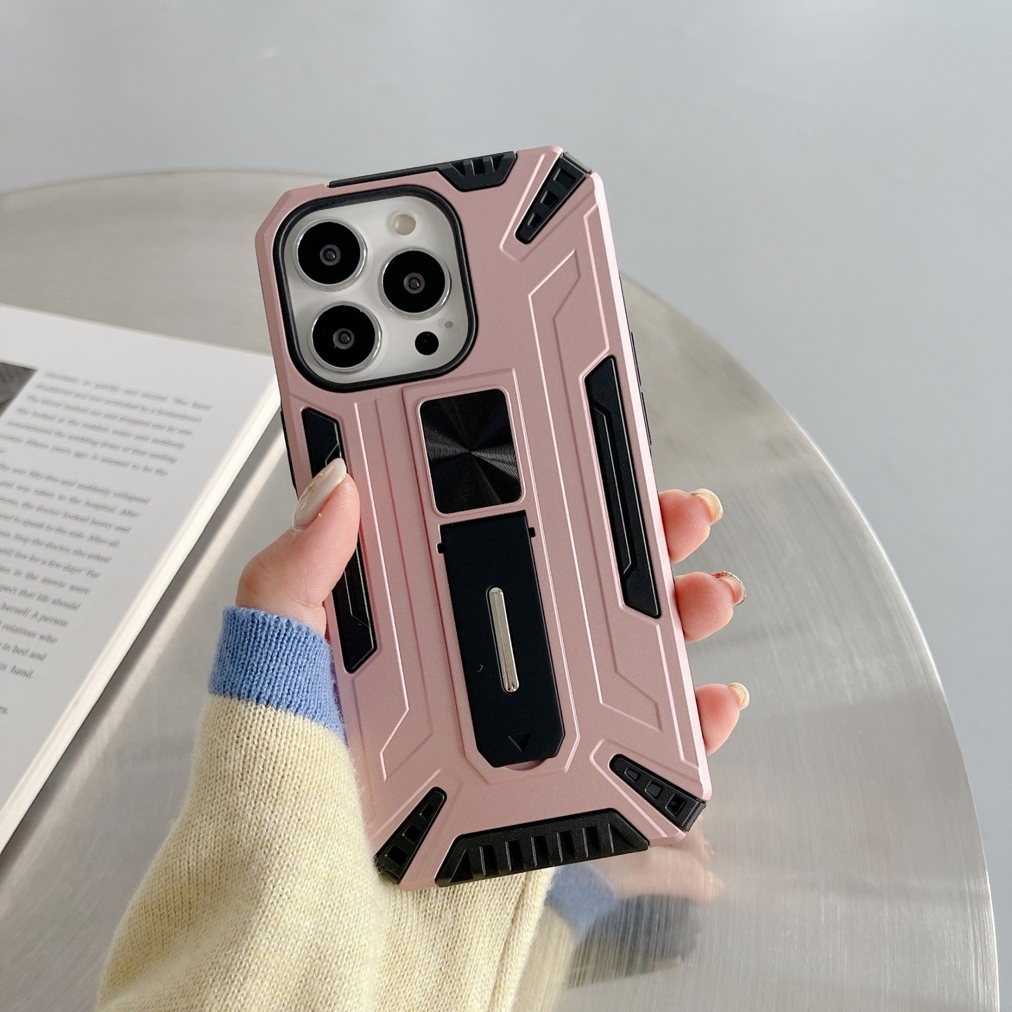 Husa de protectie Flippy pentru Apple iPhone 13 Defender Sergeant Brave cu suport,Roz Auriu-2