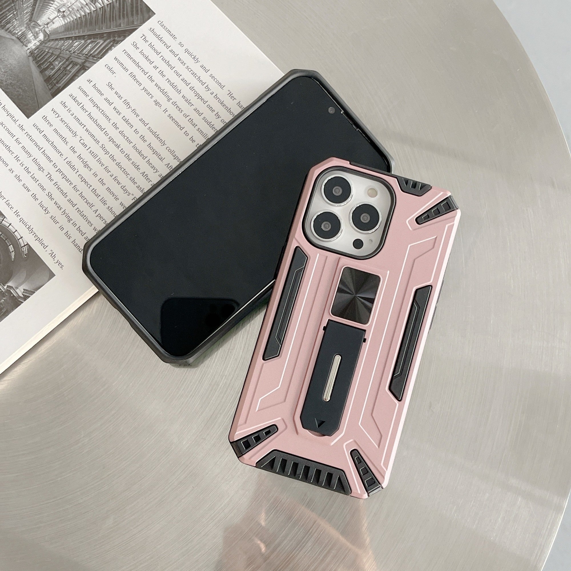 Husa de protectie Flippy pentru Apple iPhone 13 Defender Sergeant Brave cu suport,Roz Auriu-3