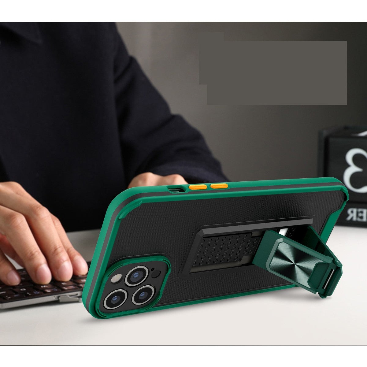 Husa de protectie Flippy pentru Apple iPhone 13 Mini Defender Sergeant Brave cu suport, Verde Inchis-2