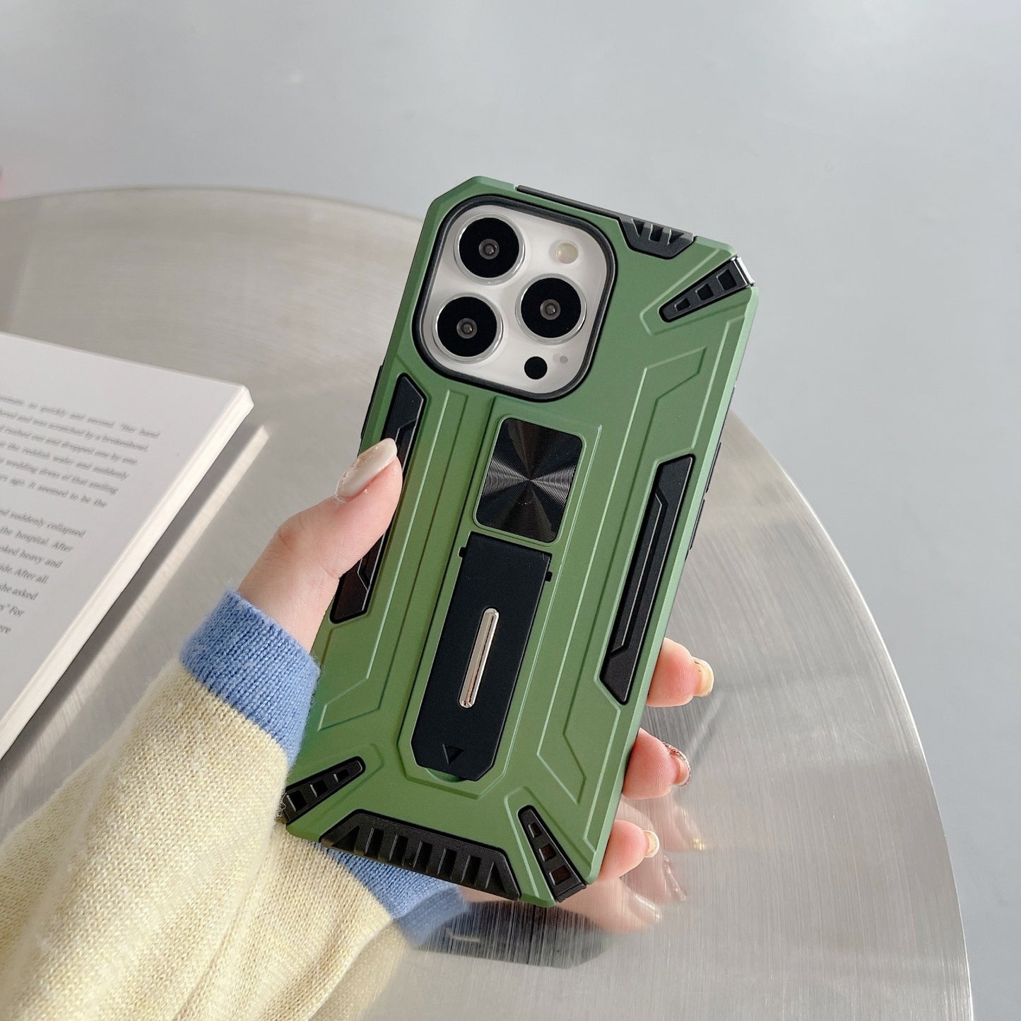 Husa de protectie Flippy pentru Apple iPhone 13 Pro, Defender Sergeant Brave cu suport, Verde-2