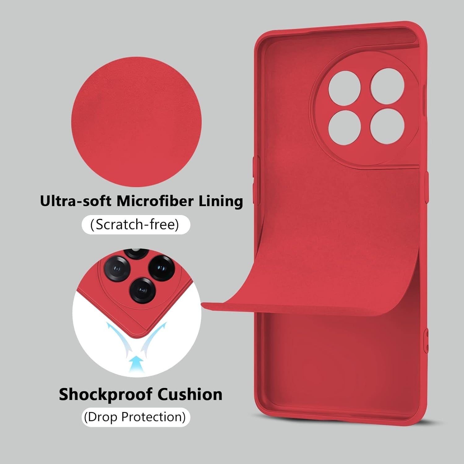 Husa de Protectie, Flippy, pentru OnePlus 11 5G, Liquid Silicone, cu Microfibra pe Interior, Protectie Antisoc, Compatibil Incarcare Wireless, Rosu-3