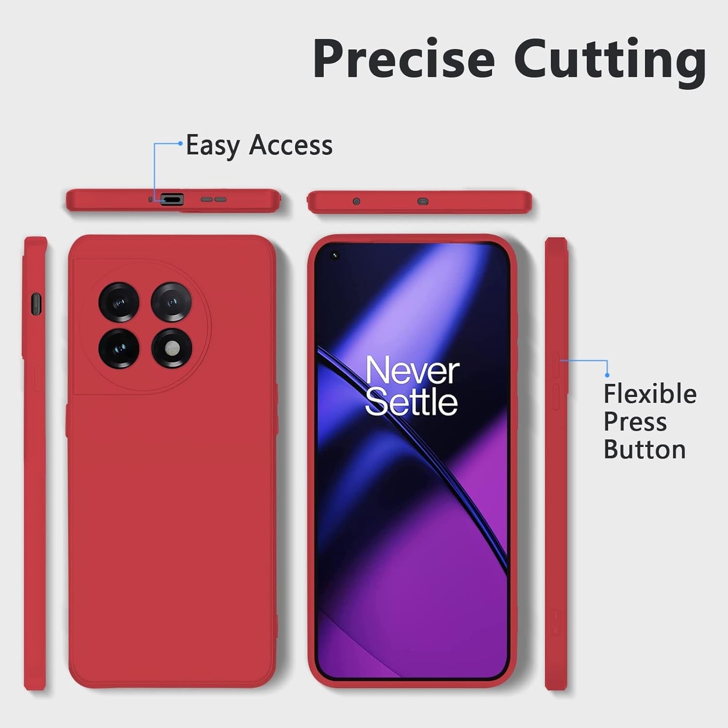 Husa de Protectie, Flippy, pentru OnePlus 11 5G, Liquid Silicone, cu Microfibra pe Interior, Protectie Antisoc, Compatibil Incarcare Wireless, Rosu-4
