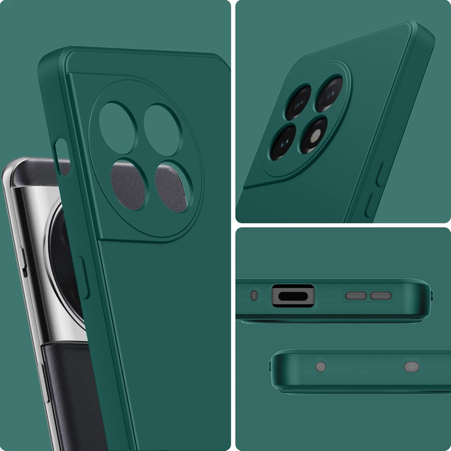 Husa de Protectie, Flippy, pentru OnePlus 11 5G, Liquid Silicone, cu Microfibra pe Interior, Protectie Antisoc, Compatibil Incarcare Wireless, Verde-1