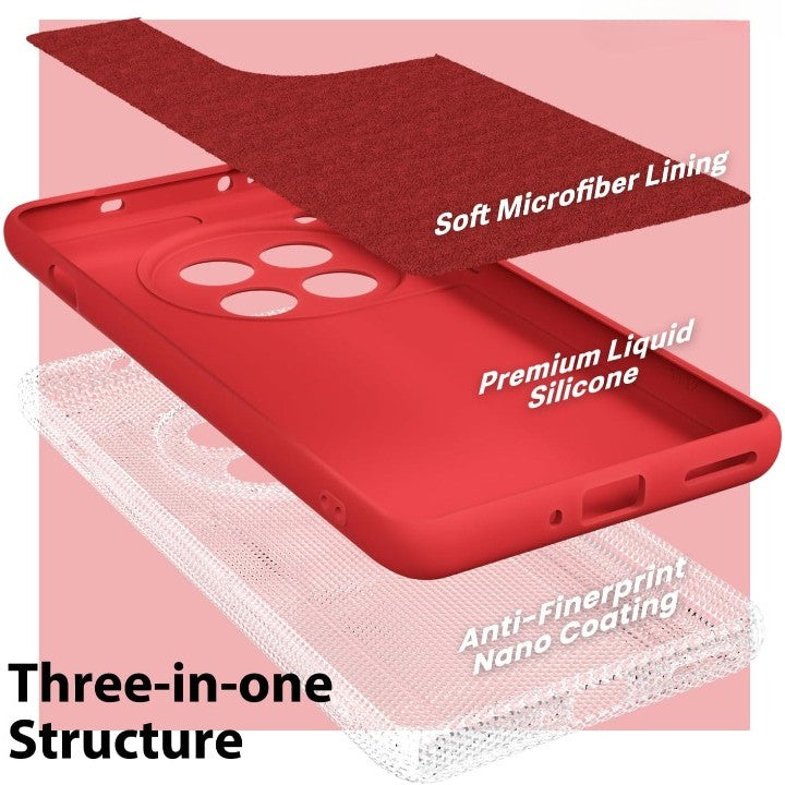 Husa de Protectie, Flippy, pentru OnePlus 12 5G, Liquid Silicone, cu Microfibra pe Interior, Protectie Antisoc, Compatibil Incarcare Wireless, Rosu-5