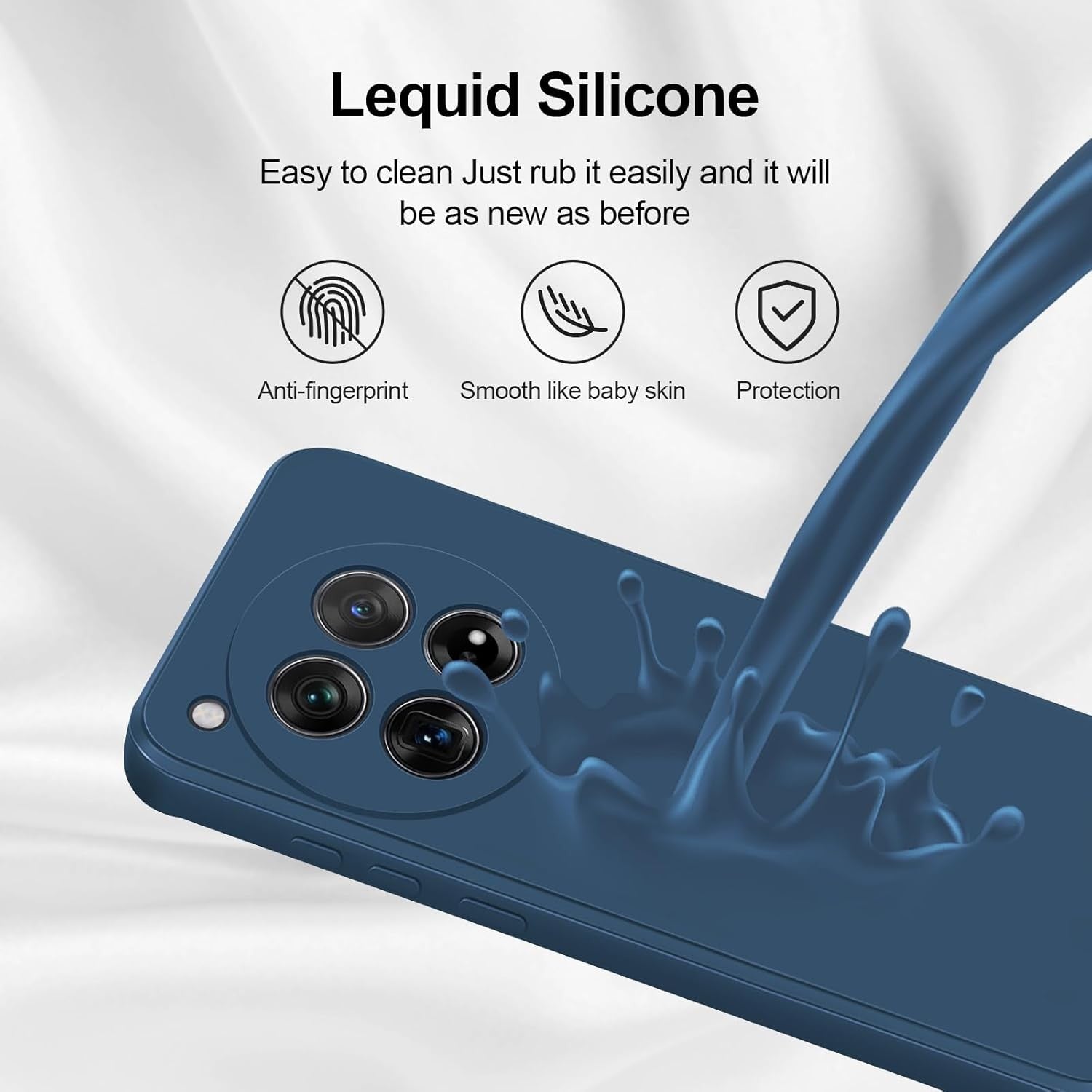 Husa de Protectie, Flippy, pentru OnePlus 12 5G, Liquid Silicone, cu Microfibra pe Interior, Protectie Antisoc, Compatibil Incarcare Wireless, Albastru-4