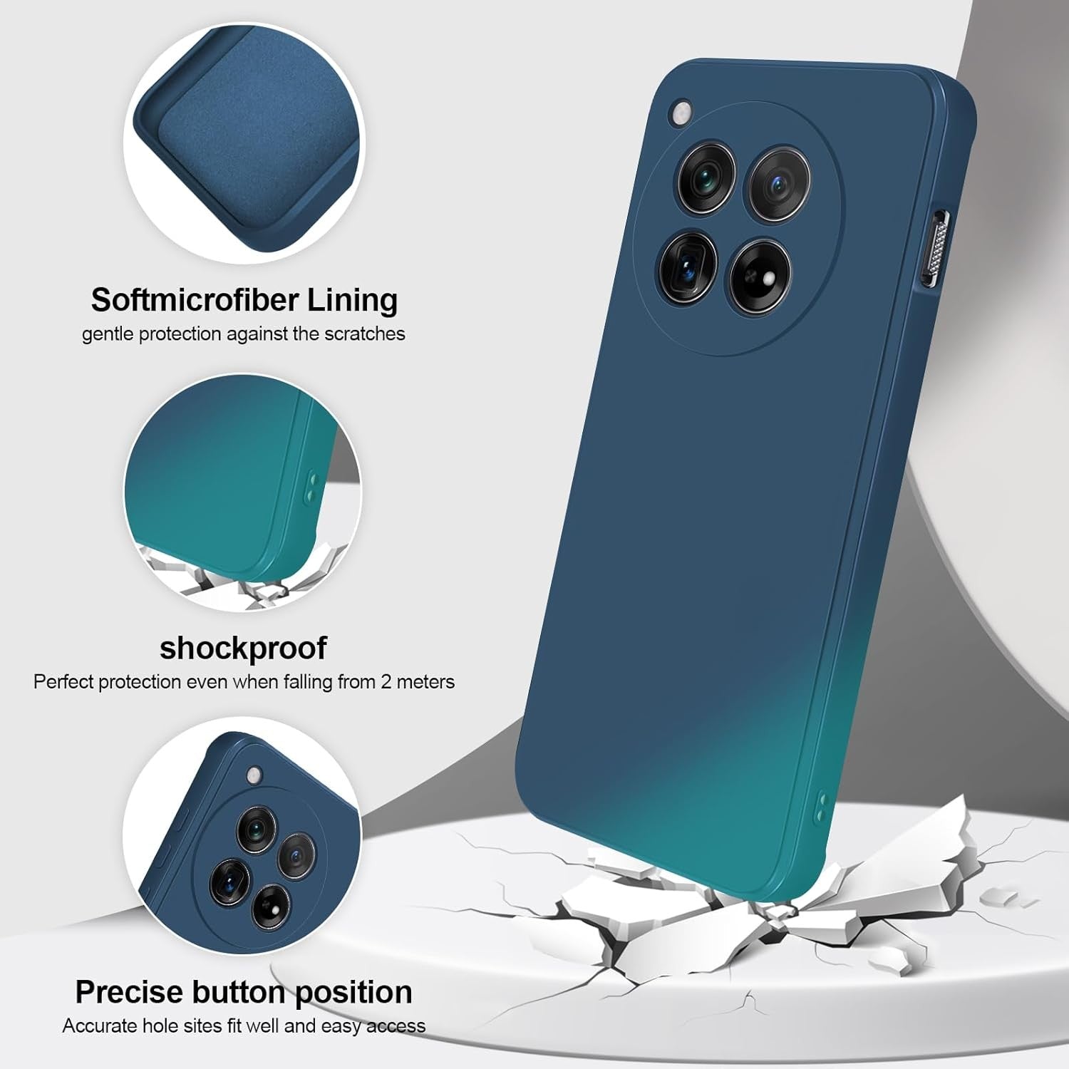 Husa de Protectie, Flippy, pentru OnePlus 12 5G, Liquid Silicone, cu Microfibra pe Interior, Protectie Antisoc, Compatibil Incarcare Wireless, Albastru-5