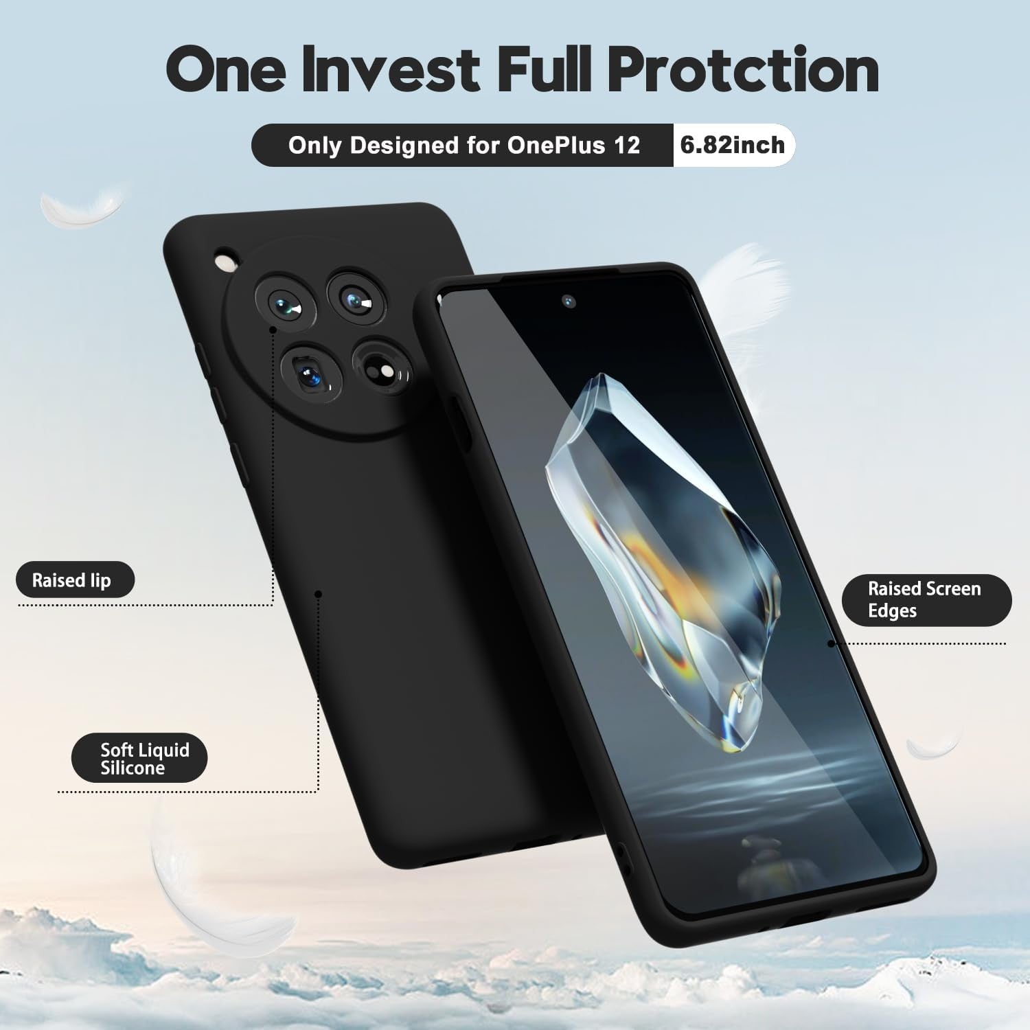 Husa de Protectie, Flippy, pentru OnePlus 12 5G, Liquid Silicone, cu Microfibra pe Interior, Protectie Antisoc, Compatibil Incarcare Wireless, Negru-5
