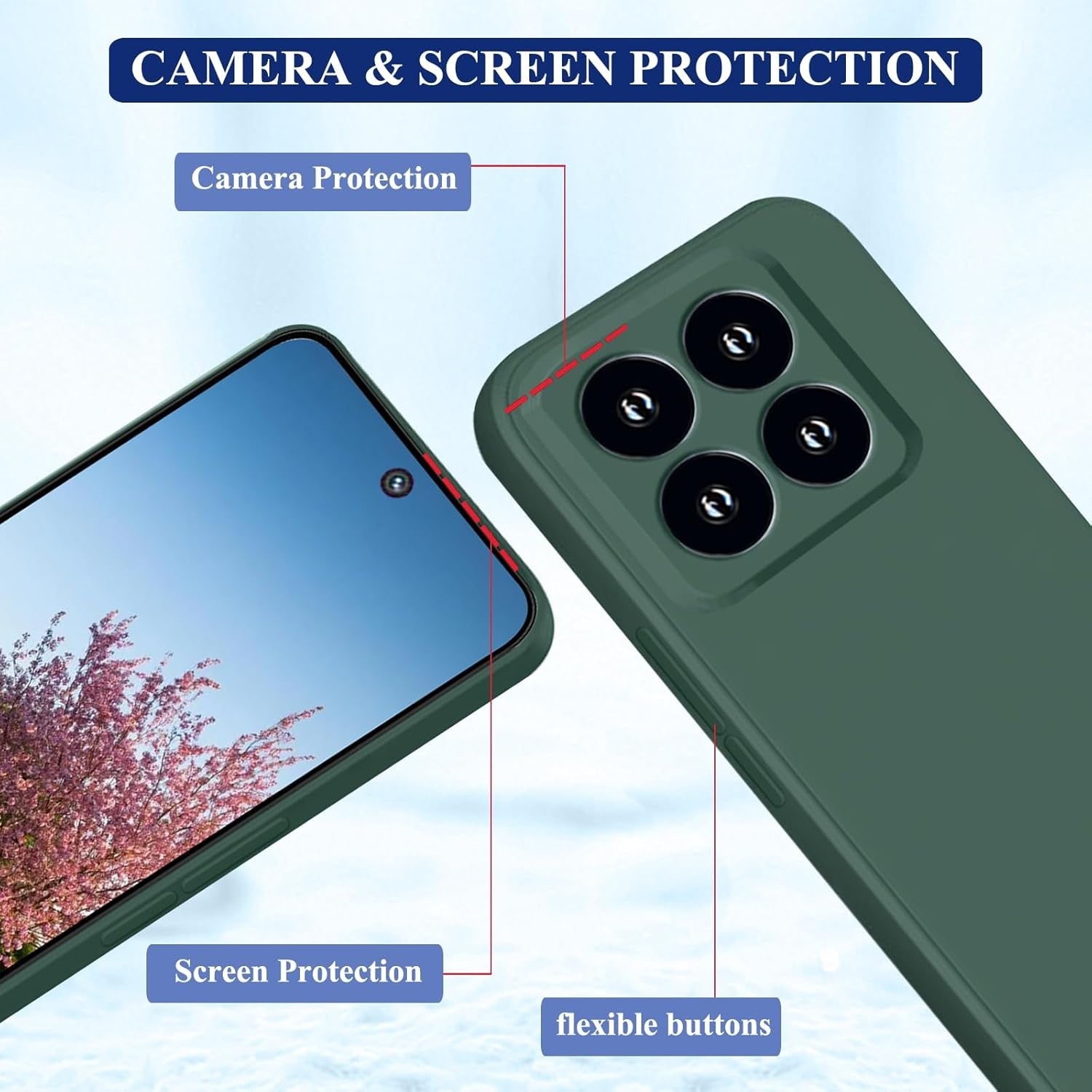 Husa de Protectie, Flippy, pentru Xiaomi 14, Liquid Silicone, cu Microfibra pe Interior, Protectie Antisoc, Compatibil Incarcare Wireless, Verde-5