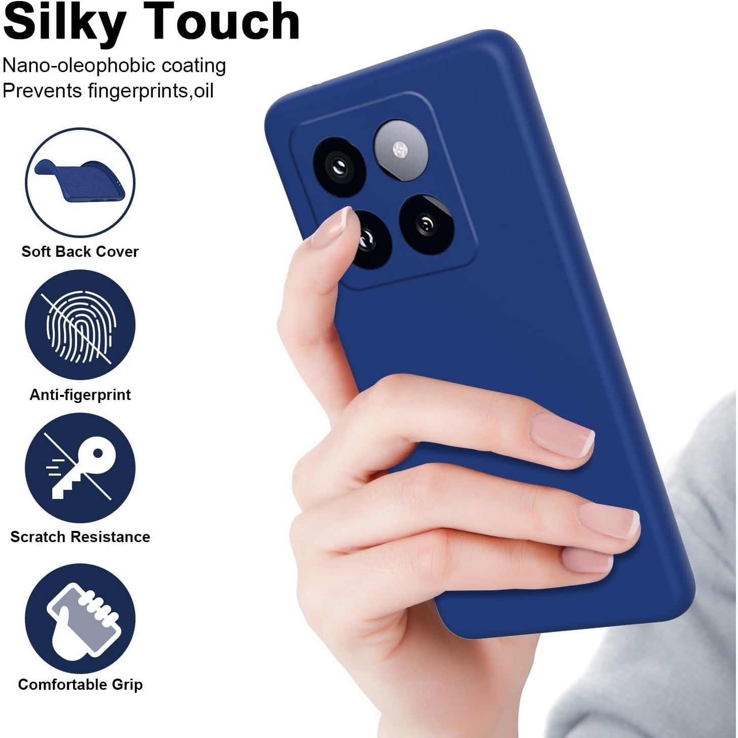 Husa de Protectie, Flippy, pentru Xiaomi 14, Liquid Silicone, cu Microfibra pe Interior, Protectie Antisoc, Compatibil Incarcare Wireless, Albastru-3