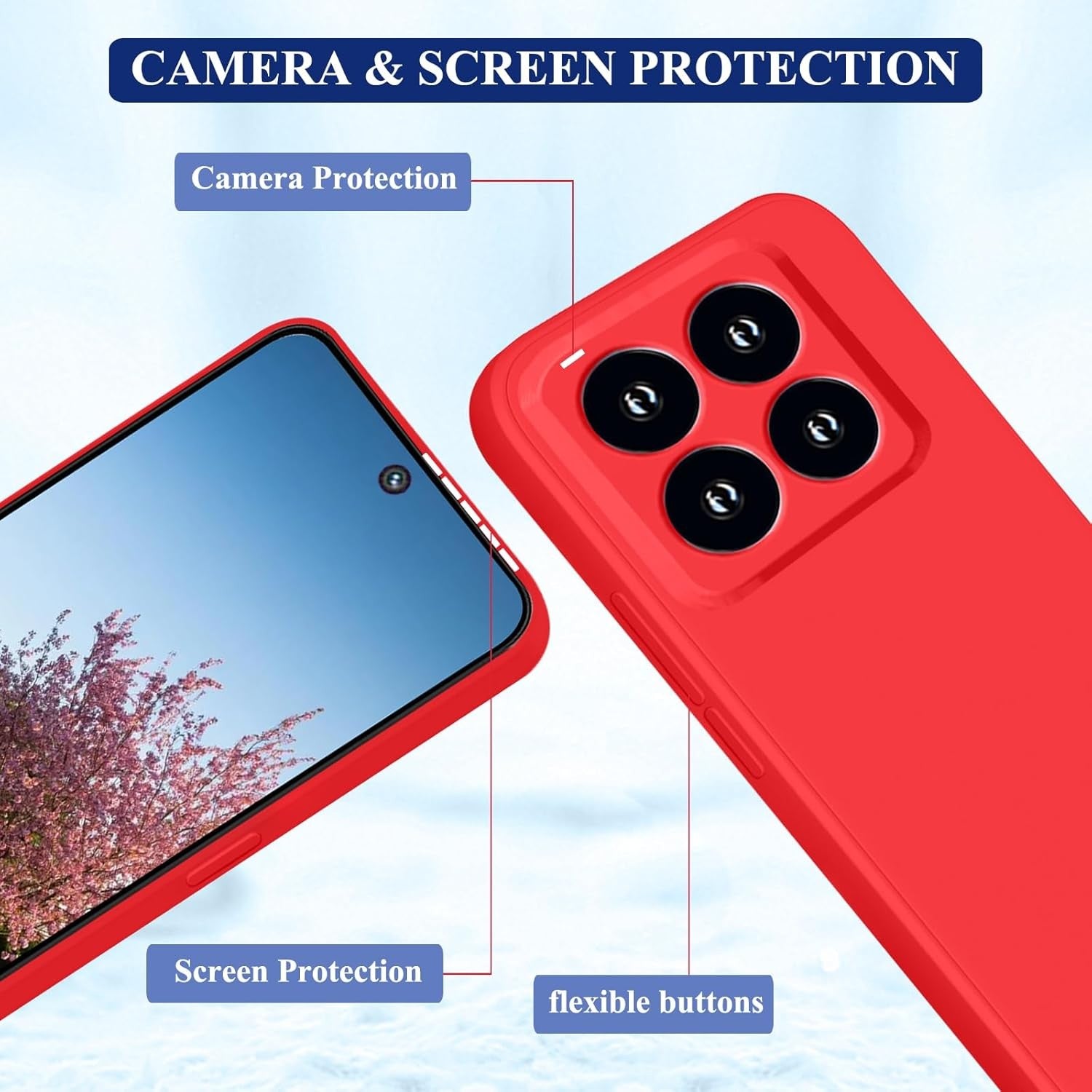 Husa de Protectie, Flippy, pentru Xiaomi 14, Liquid Silicone, cu Microfibra pe Interior, Protectie Antisoc, Compatibil Incarcare Wireless, Rosu-5