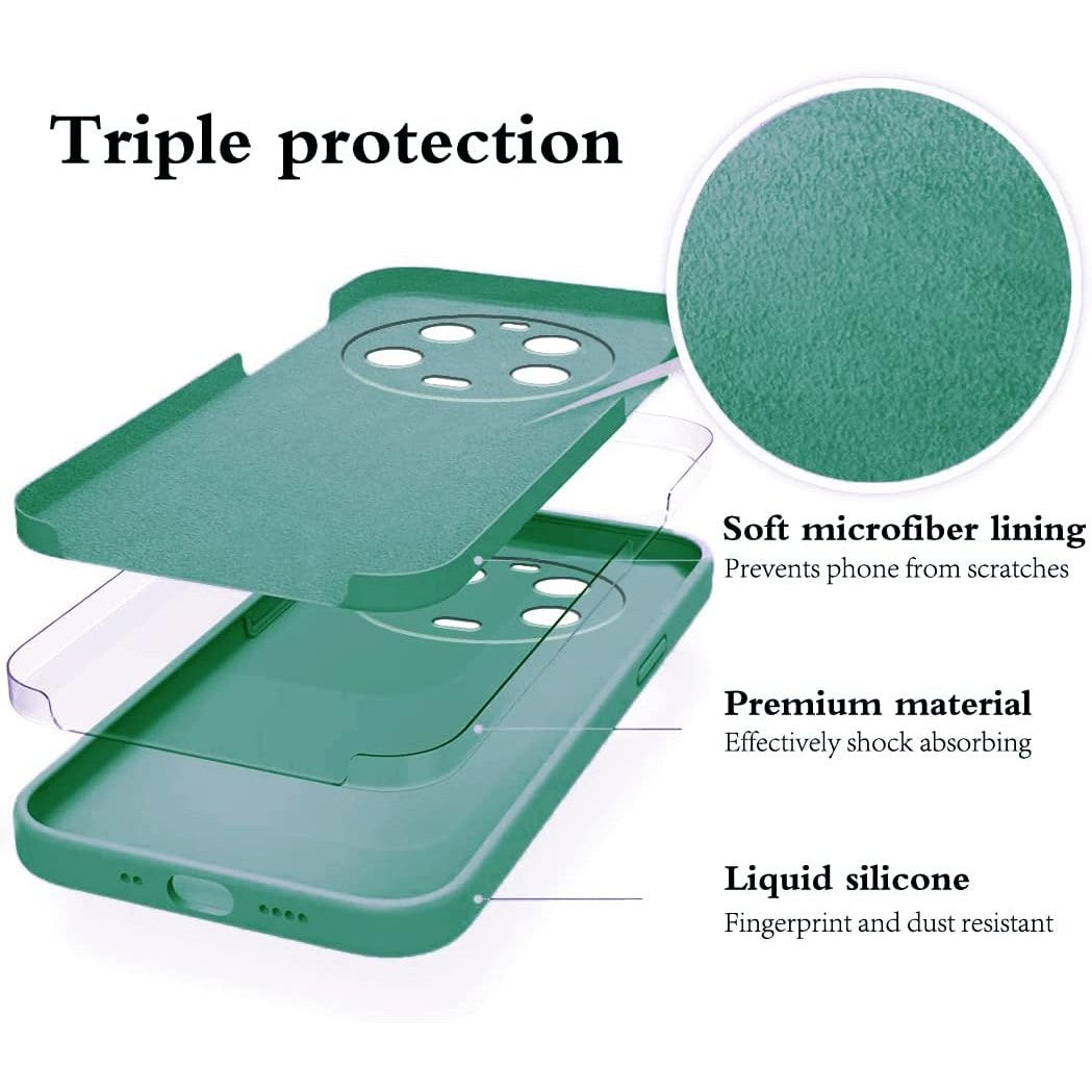 Husa de Protectie, Flippy, pentru Xiaomi 14 Ultra, Liquid Silicone, cu Microfibra pe Interior, Protectie Antisoc, Compatibil Incarcare Wireless, Verde-1