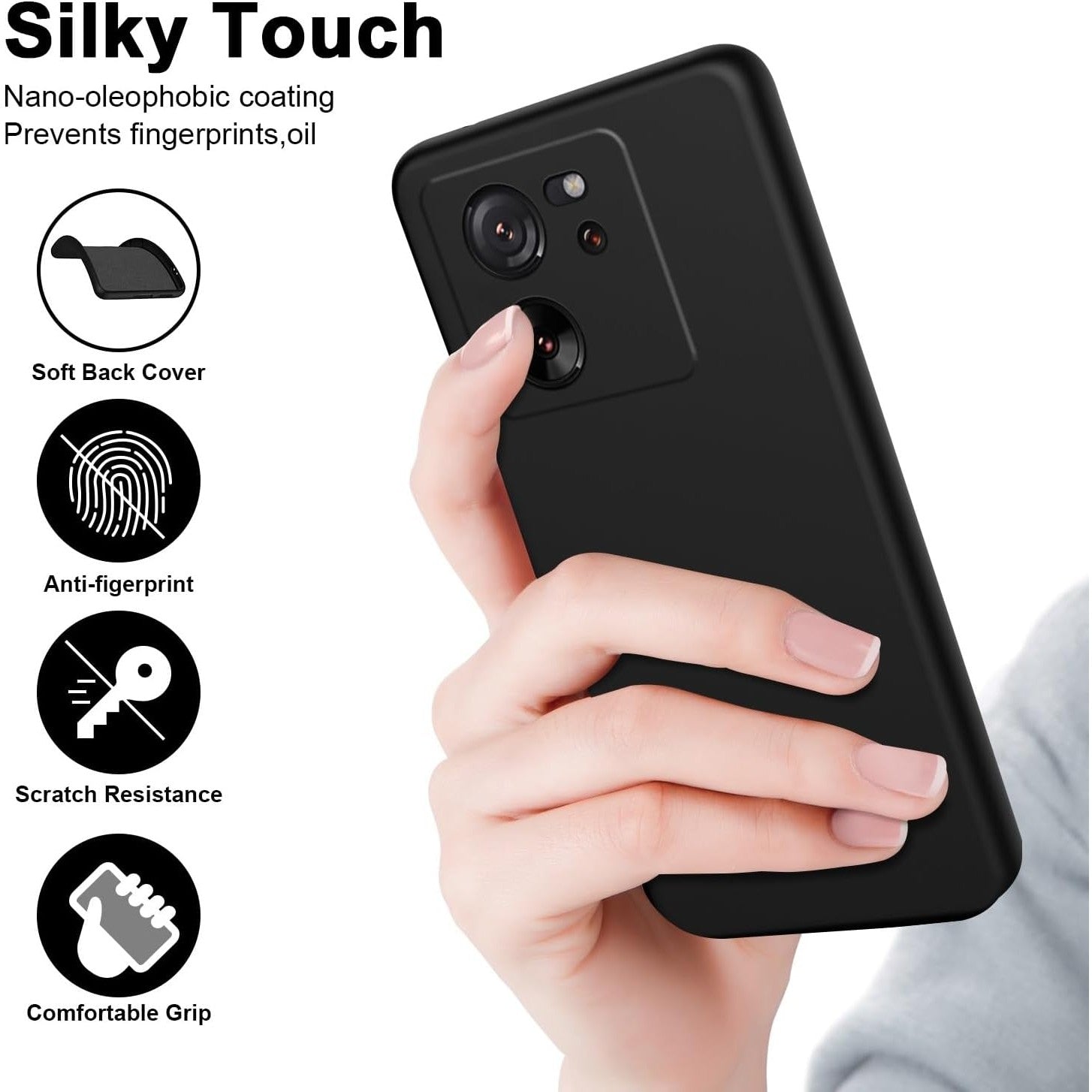 Husa de Protectie, Flippy, pentru Xiaomi Redmi 13T, Liquid Silicone, cu Microfibra pe Interior, Protectie Antisoc, Compatibil Incarcare Wireless, Negru-3