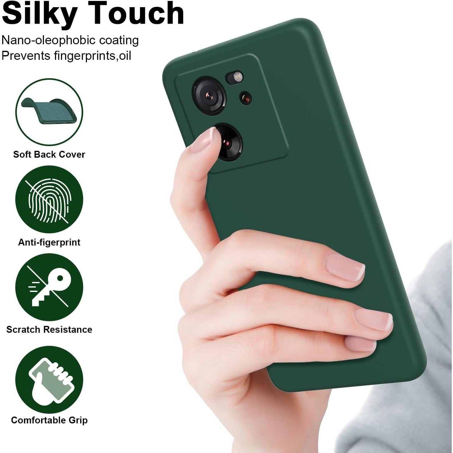 Husa de Protectie, Flippy, pentru Xiaomi Redmi 13T, Liquid Silicone, cu Microfibra pe Interior, Protectie Antisoc, Compatibil Incarcare Wireless, Verde-3
