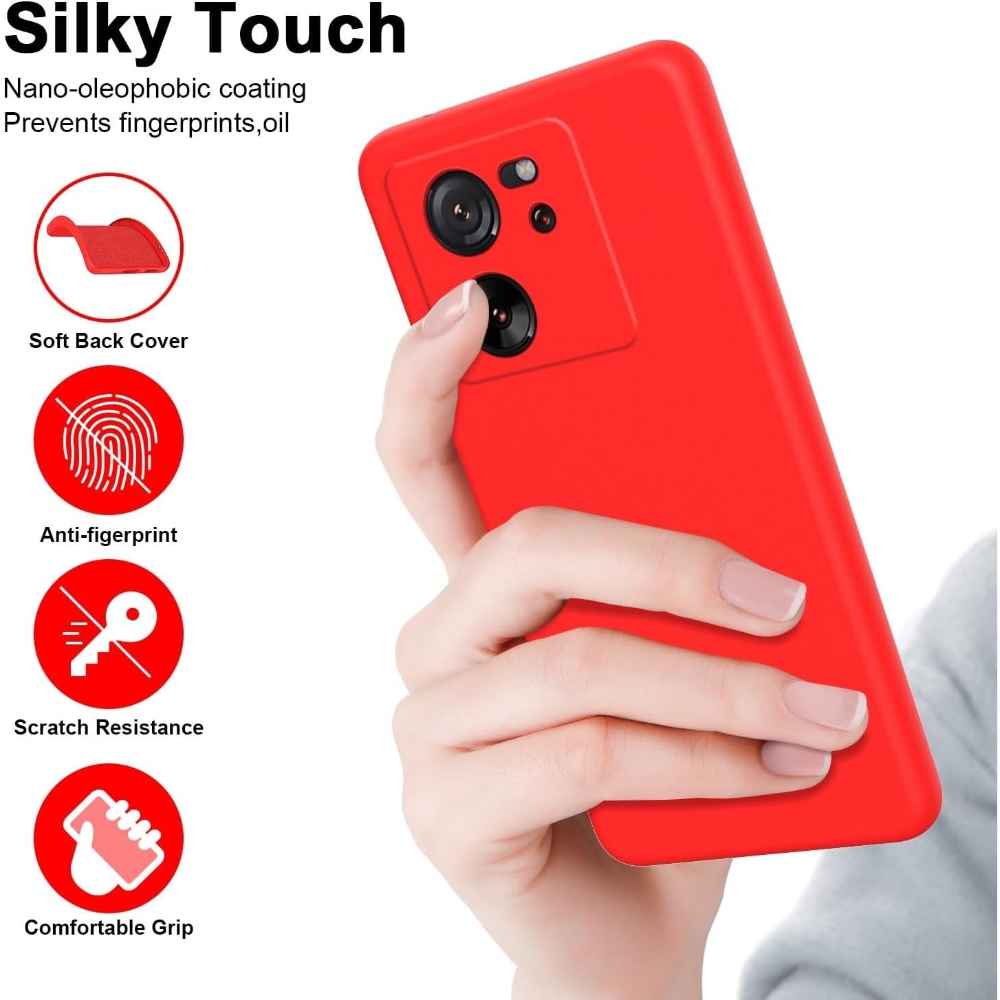 Husa de Protectie, Flippy, pentru Xiaomi Redmi 13T, Liquid Silicone, cu Microfibra pe Interior, Protectie Antisoc, Compatibil Incarcare Wireless, Rosu-3