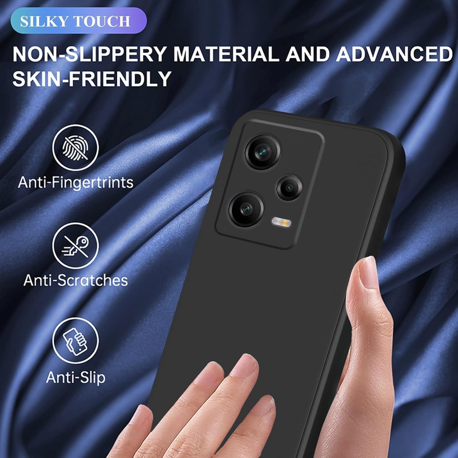 Husa de Protectie, Flippy, pentru Xiaomi Redmi Note 12 Pro 5G, Liquid Silicone, cu Microfibra pe Interior, Protectie Antisoc, Compatibil Incarcare Wireless, Negru-2