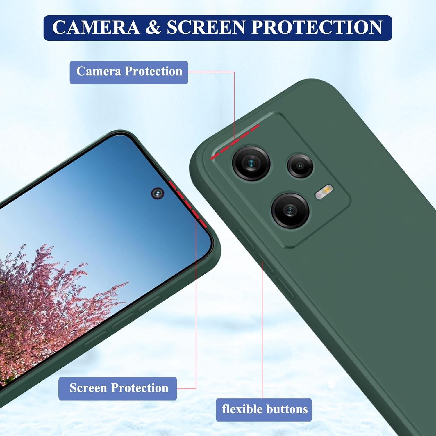 Husa de Protectie, Flippy, pentru Xiaomi Redmi Note 12 Pro 5G, Liquid Silicone, cu Microfibra pe Interior, Protectie Antisoc, Compatibil Incarcare Wireless, Verde-5