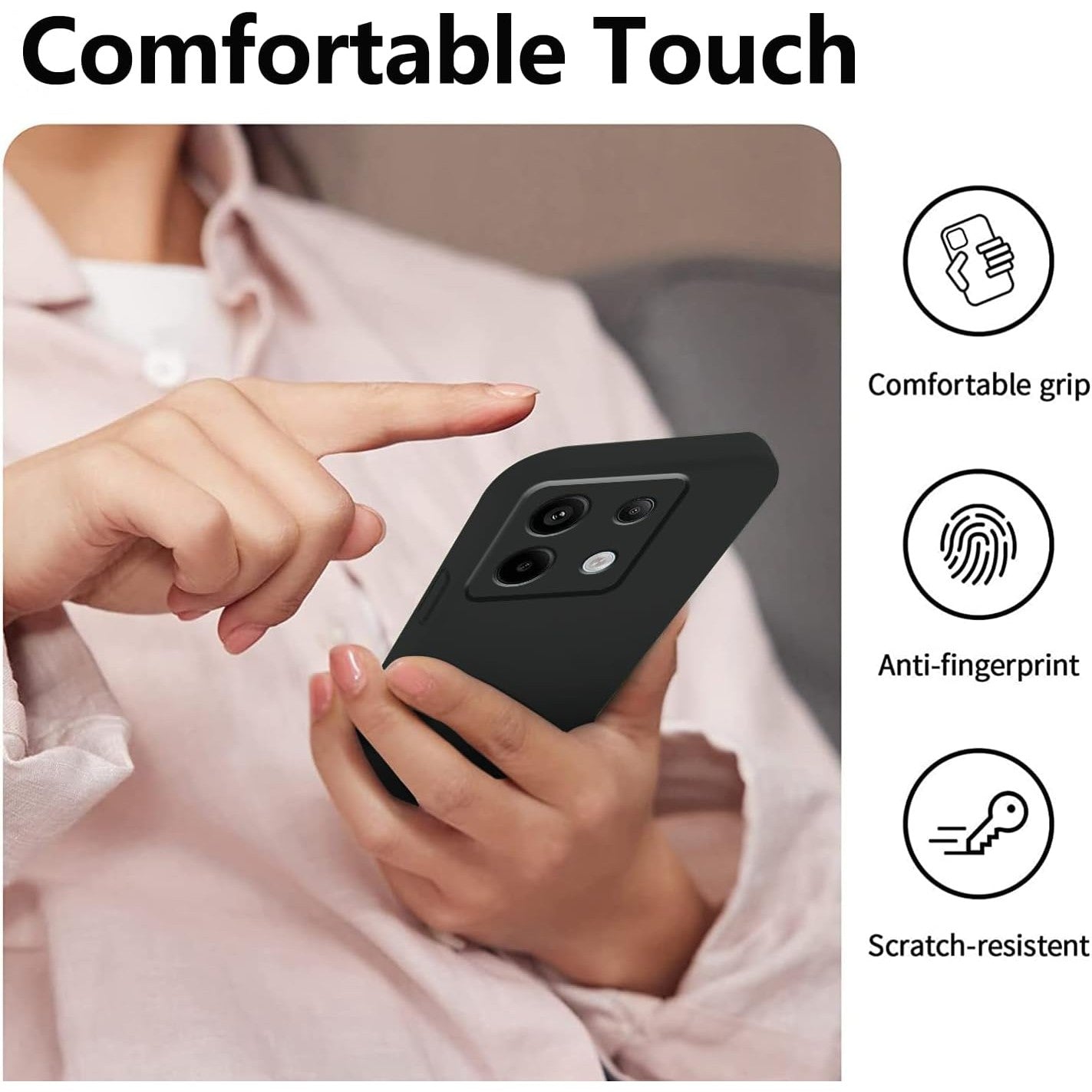Husa de Protectie, Flippy, pentru Xiaomi Redmi Note 13 Pro 5G, Liquid Silicone, cu Microfibra pe Interior, Protectie Antisoc, Compatibil Incarcare Wireless, Negru-2