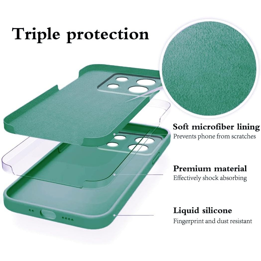 Husa de Protectie, Flippy, pentru Xiaomi Redmi Note 13 Pro 5G, Liquid Silicone, cu Microfibra pe Interior, Protectie Antisoc, Compatibil Incarcare Wireless, Verde-1