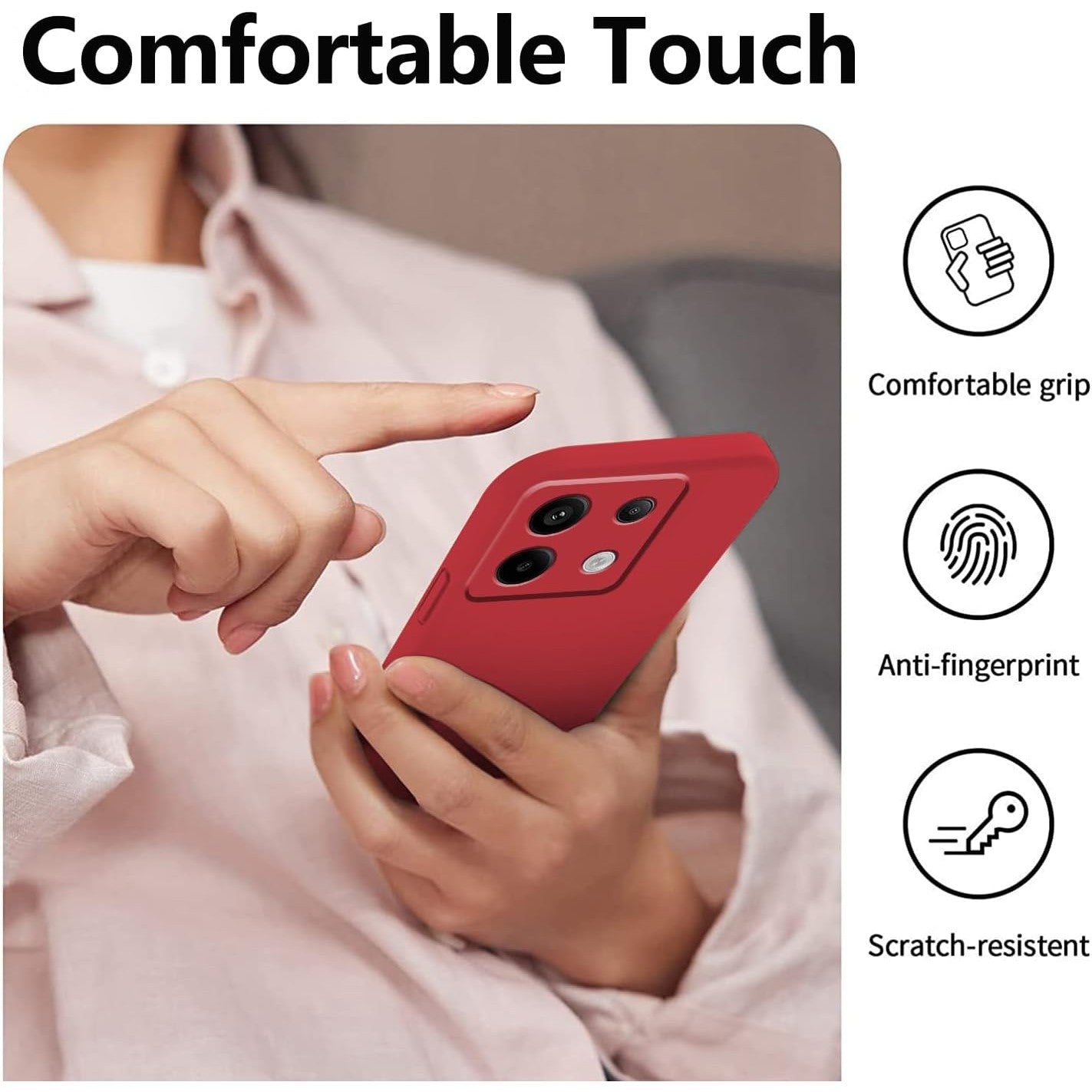 Husa de Protectie, Flippy, pentru Xiaomi Redmi Note 13 Pro 5G, Liquid Silicone, cu Microfibra pe Interior, Protectie Antisoc, Compatibil Incarcare Wireless, Rosu-2