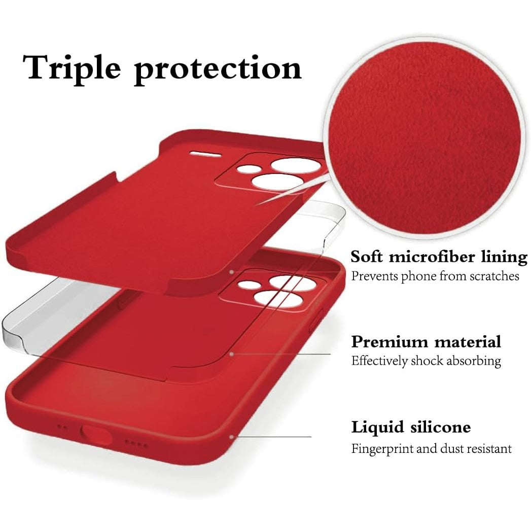 Husa de Protectie, Flippy, pentru Xiaomi Redmi Note 13 Pro Plus 5G, Liquid Silicone, cu Microfibra pe Interior, Protectie Antisoc, Compatibil Incarcare Wireless, Rosu-1