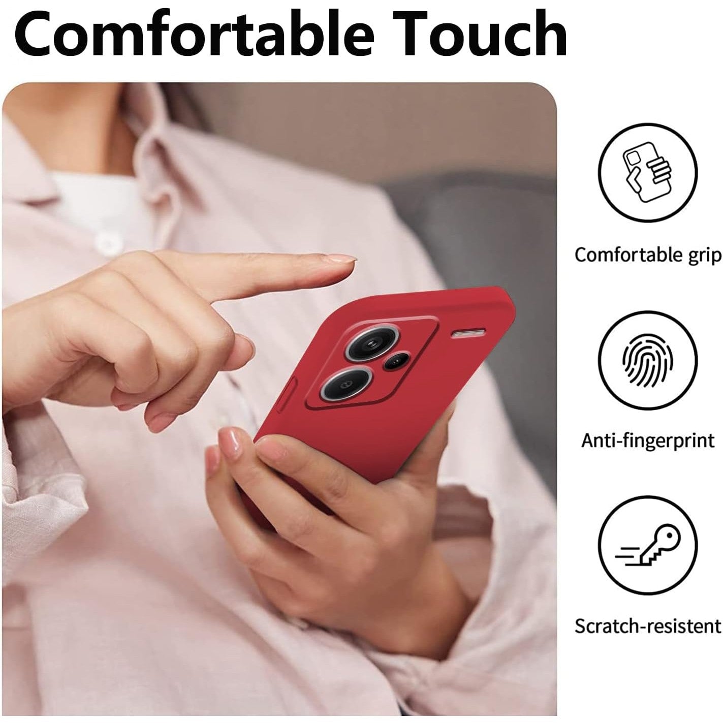 Husa de Protectie, Flippy, pentru Xiaomi Redmi Note 13 Pro Plus 5G, Liquid Silicone, cu Microfibra pe Interior, Protectie Antisoc, Compatibil Incarcare Wireless, Rosu-2