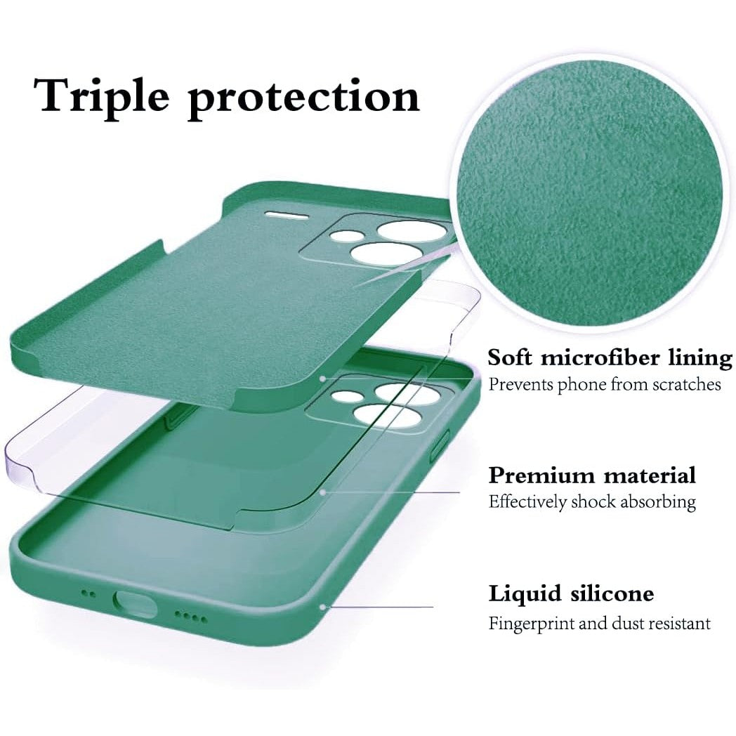 Husa de Protectie, Flippy, pentru Xiaomi Redmi Note 13 Pro Plus 5G, Liquid Silicone, cu Microfibra pe Interior, Protectie Antisoc, Compatibil Incarcare Wireless, Verde-1