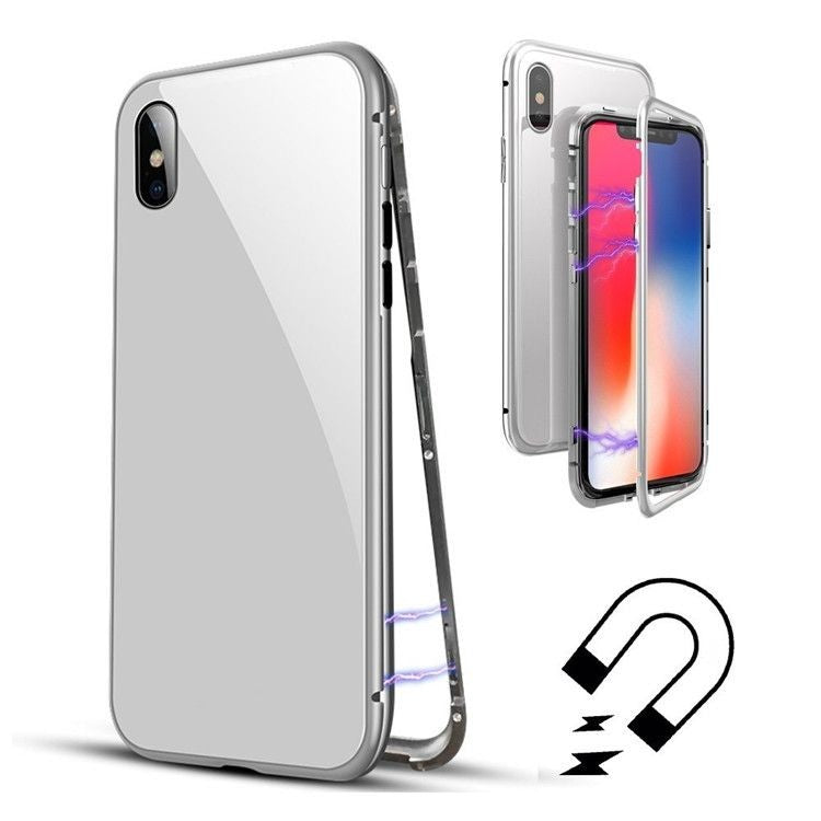 Husa de protectie Magnetic 360, Folie sticla inclusa, pentru Apple iPhone X, Argintiu-0