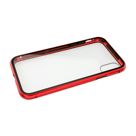Husa de protectie Magnetic 360, Folie sticla inclusa, pentru Apple iPhone X, Rosu-3