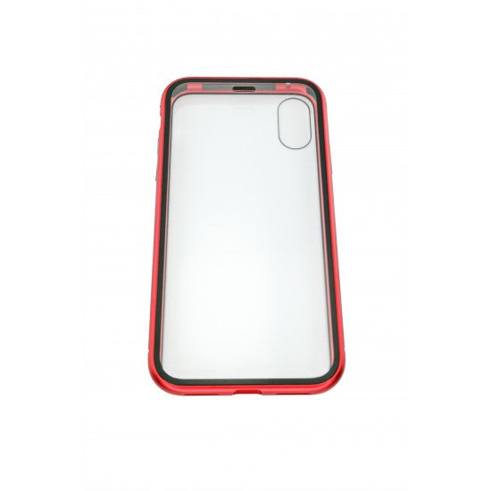 Husa de protectie Magnetic 360, Folie sticla inclusa, pentru Apple iPhone X, Rosu-4