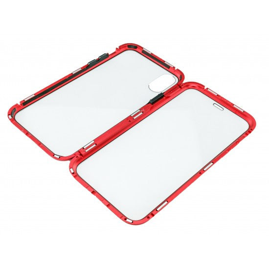 Husa de protectie Magnetic 360, Folie sticla inclusa, pentru Apple iPhone X, Rosu-5