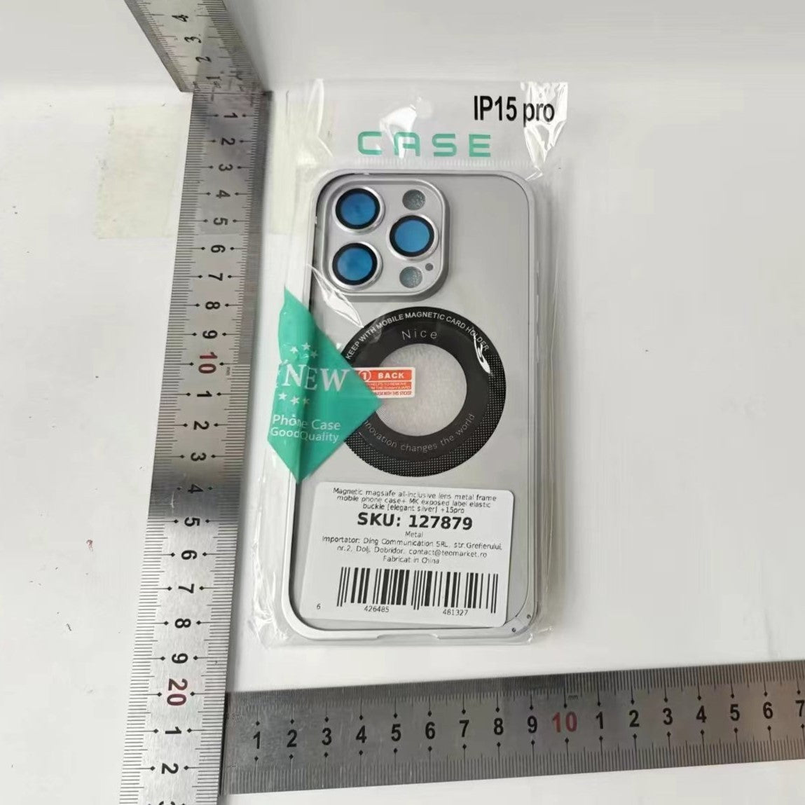 Husa de Protectie MagSafe Compatibila cu iPhone 15 Pro, Flippy, Carcasa din Metal, Incarcare Wireless, Acoperire Completa, Protectie Camera, Antisoc, Antizgariere, Antialunecare, Gri Metalizat-2
