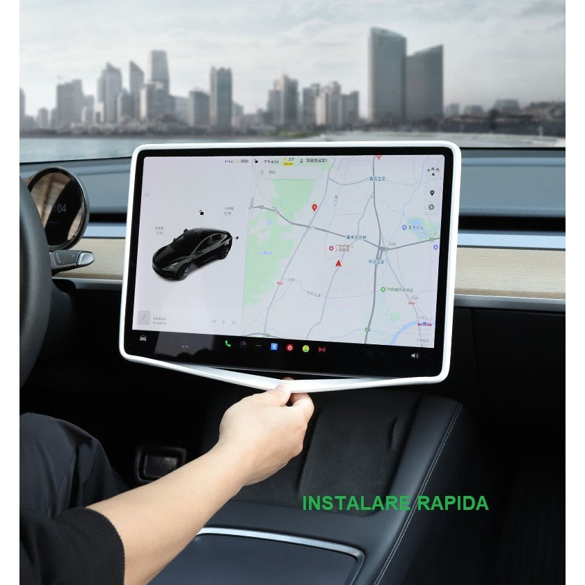 Husa de Protectie Margini Ecran Frontal Tesla, Flipp, Compatibil cu Tesla Model 3/Y, din TPE, Alb-5