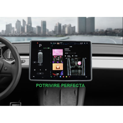 Husa de Protectie Margini Ecran Frontal Tesla, Flipp, Compatibil cu Tesla Model 3/Y, din TPE, Gri-5