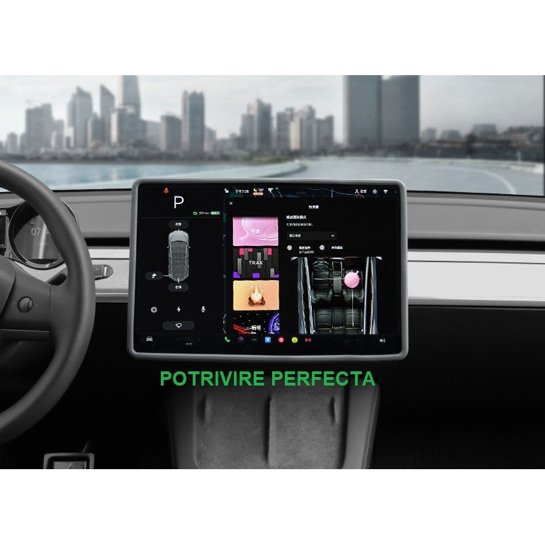 Husa de Protectie Margini Ecran Frontal Tesla, Flipp, Compatibil cu Tesla Model 3/Y, din TPE, Gri-5