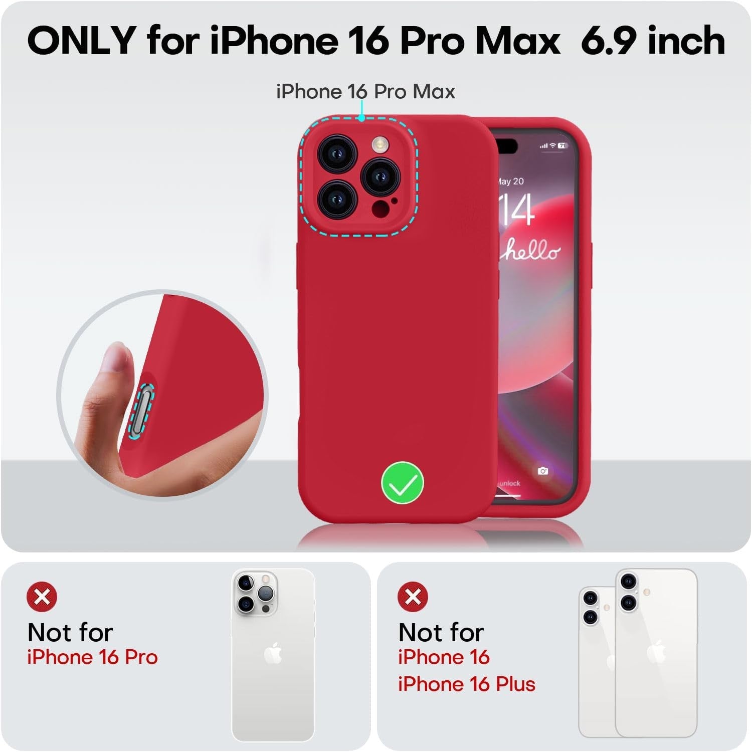 Husa de Protectie Matte TPU, Flippy, pentru Apple iPhone 16 Pro Max, Protectie Camera, Antisoc, Antizgariere, Antialunecare, Acoperire Completa, Rosu-5