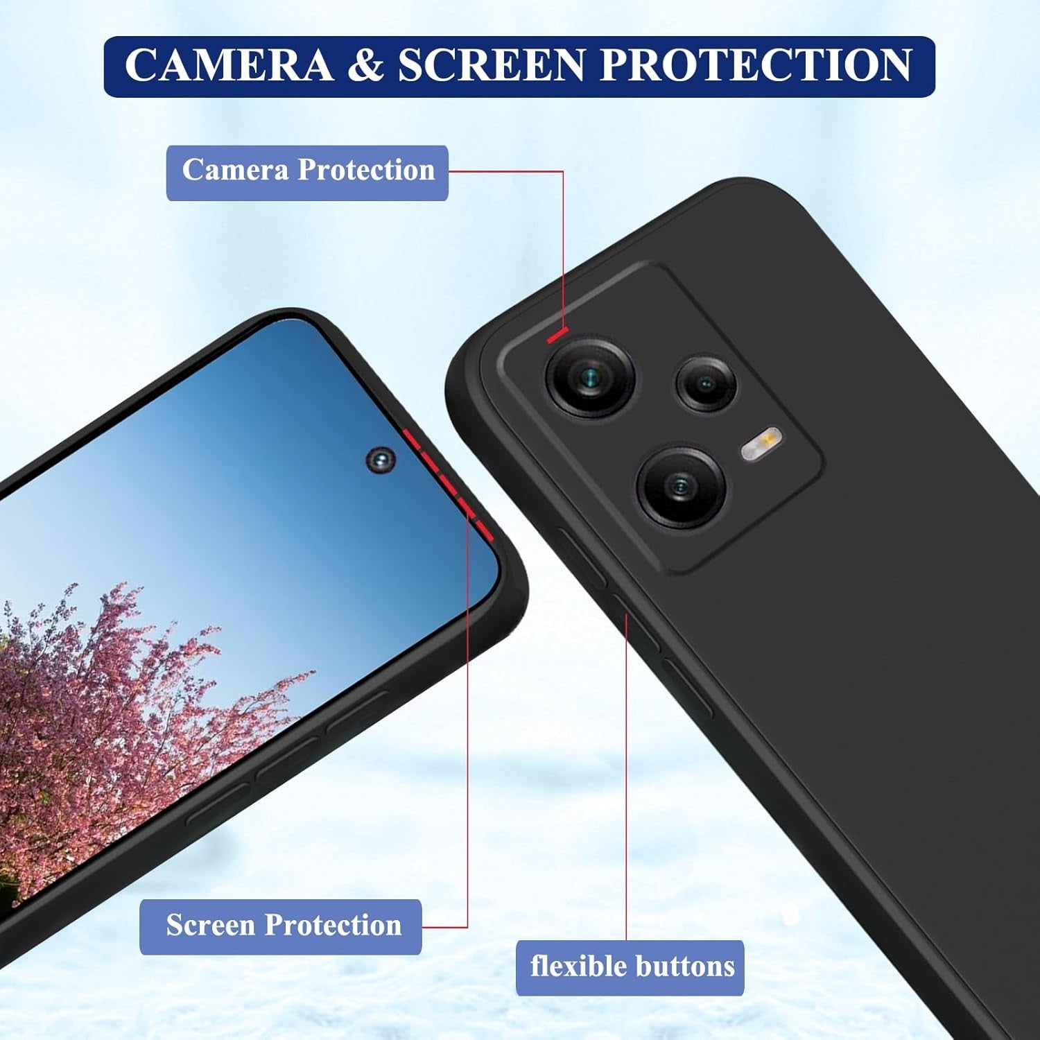 Husa de Protectie Matte TPU, Flippy, pentru Xiaomi Redmi 12 Pro, Protectie Camera, Antisoc, Antizgariere, Antialunecare, Acoperire Completa, Negru-2