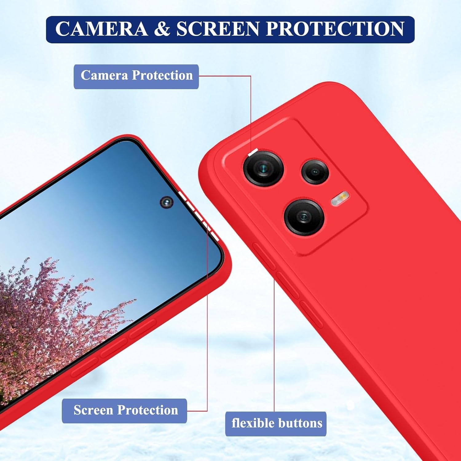 Husa de Protectie Matte TPU, Flippy, pentru Xiaomi Redmi 12 Pro, Protectie Camera, Antisoc, Antizgariere, Antialunecare, Acoperire Completa, Rosu-3