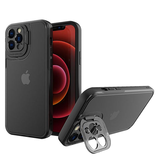 Husa de protectie pentru Apple iPhone 14, Flippy, Bracket series cu suport si protectie pentru camera, Negru-0