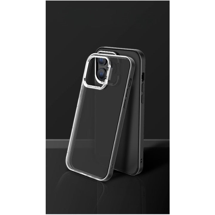 Husa de protectie pentru iPhone 14, cu suport metalic pentru camera, Bracket Series, Flippy, Protectie Antisoc, PC mat, silicon moale pe margini, Negru-2