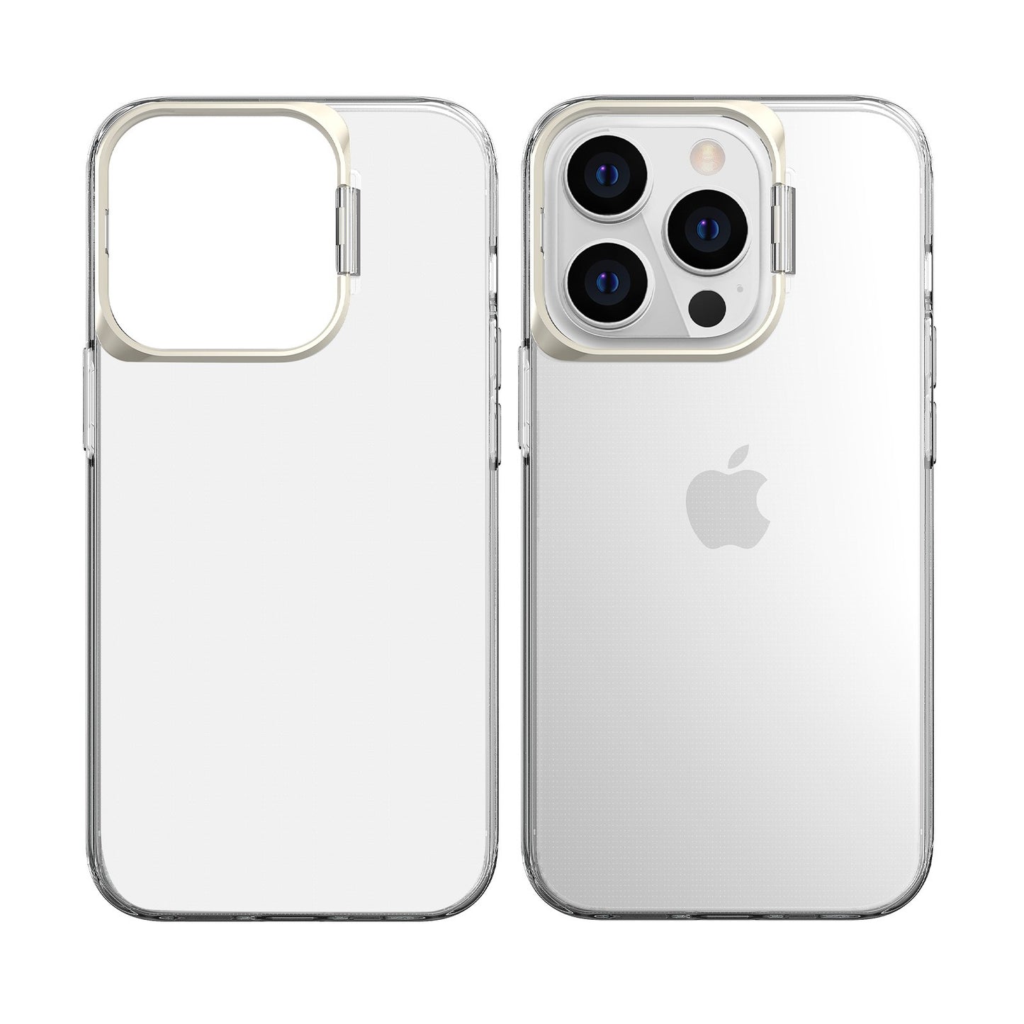Husa de protectie pentru iPhone 14, cu suport metalic pentru camera, Bracket Series, Flippy, Protectie Antisoc, PC mat, silicon moale pe margini, Transparent-3