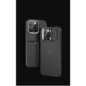 Husa de protectie pentru iPhone 14, cu suport metalic pentru camera, Bracket Series, Flippy, Protectie Antisoc, PC mat, silicon moale pe margini, Negru-0