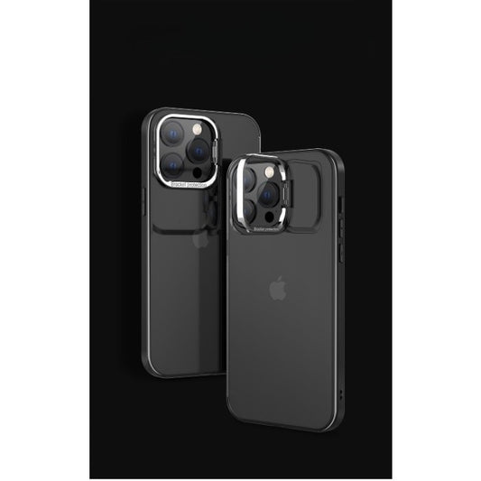 Husa de protectie pentru iPhone 14, cu suport metalic pentru camera, Bracket Series, Flippy, Protectie Antisoc, PC mat, silicon moale pe margini, Negru-0