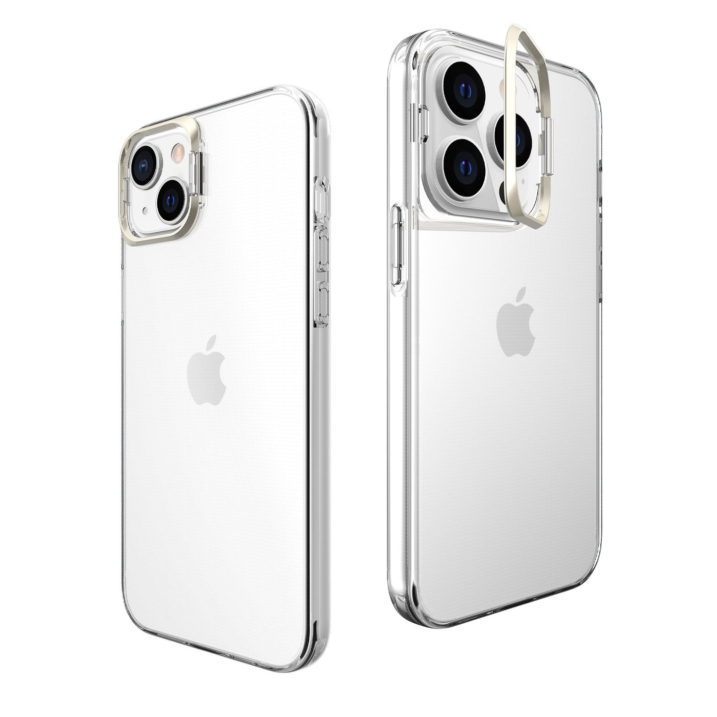 Husa de protectie pentru iPhone 14, cu suport metalic pentru camera, Bracket Series, Flippy, Protectie Antisoc, PC mat, silicon moale pe margini, Transparent-0