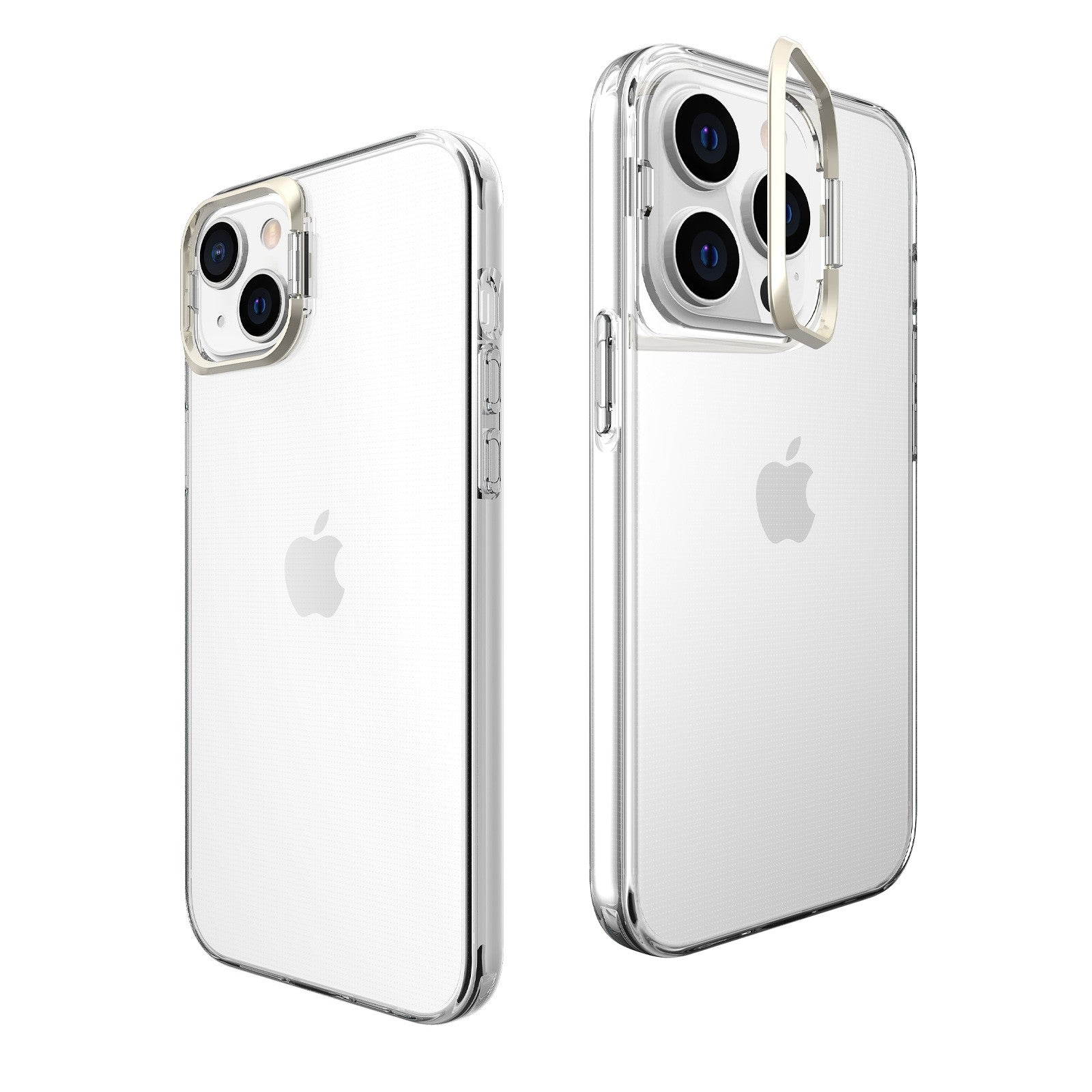 Husa de protectie pentru iPhone 14, cu suport metalic pentru camera, Bracket Series, Flippy, Protectie Antisoc, PC mat, silicon moale pe margini, Transparent-0