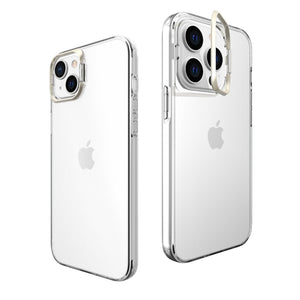 Husa de protectie pentru iPhone 14, cu suport metalic pentru camera, Bracket Series, Flippy, Protectie Antisoc, PC mat, silicon moale pe margini, Transparent-0